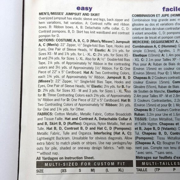 Butterick 3598 Sewing Pattern Cirque de Soleil Pierot Clown Costume - Picture 6 of 7